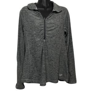 New Balance Womens Large Gray Pullover Athletic Jacket Quarter Zip Thumb holes